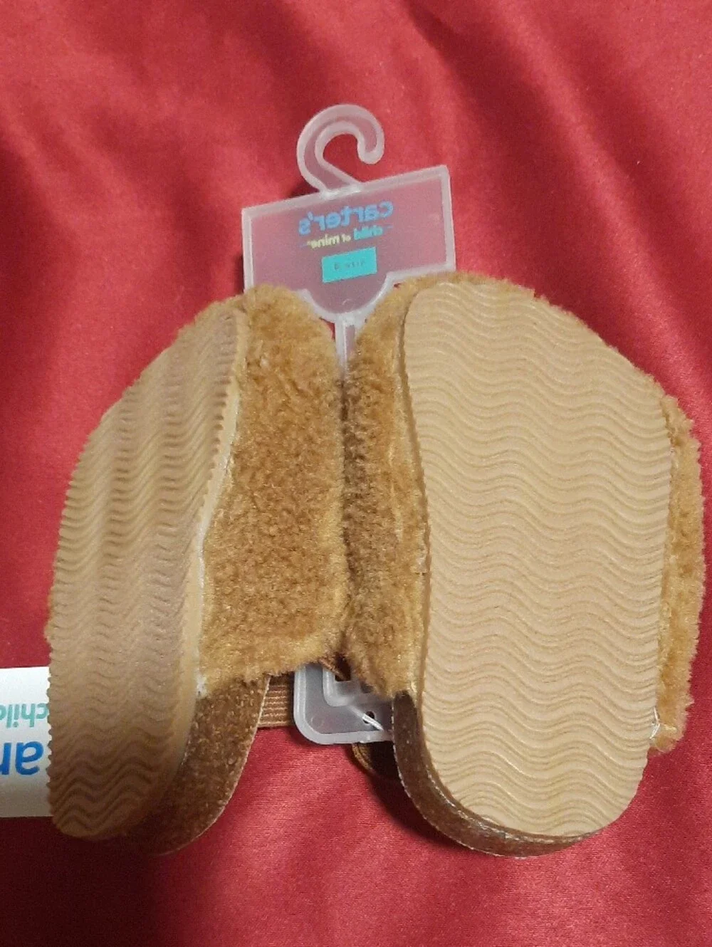 Carter's Brown Tan Faux Fur Baby Slippers with Elastic Strap